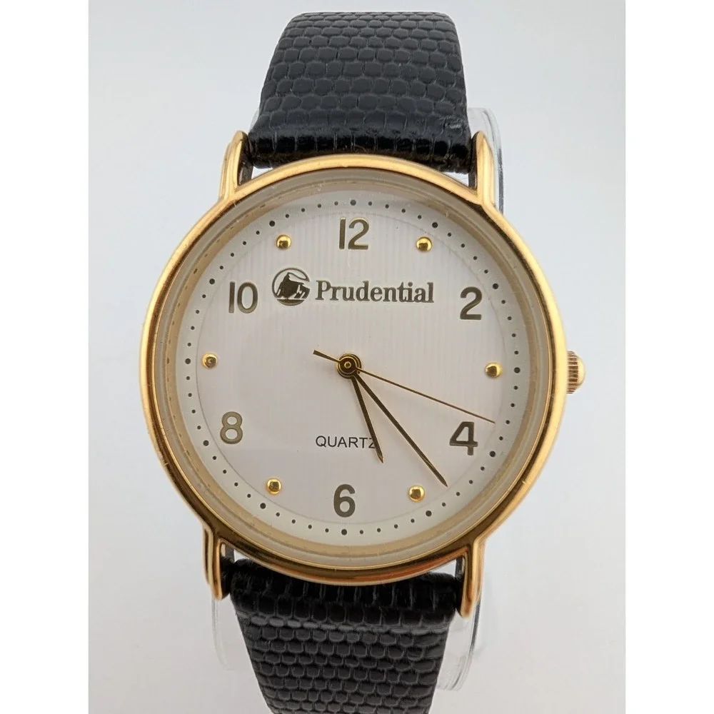 Prudential Watch Men 33mm Gold Case Black Leather Band- New Battery‎